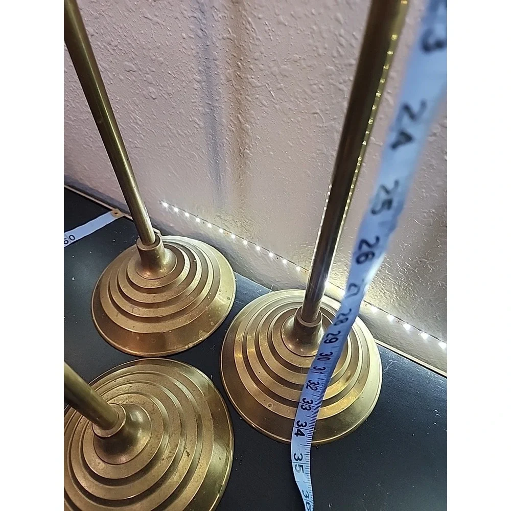 Vintage‎ 3 Tall Vintage Soild Brass Candlesticks Beautiful Patina 38